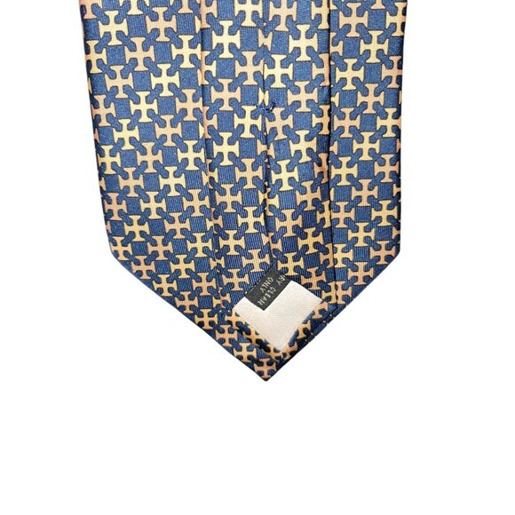 Maria - Thereza Mimoso Geometric Pattern 100% Silk Tie Navy Blue and Gold Made I - Picture 6 of 7